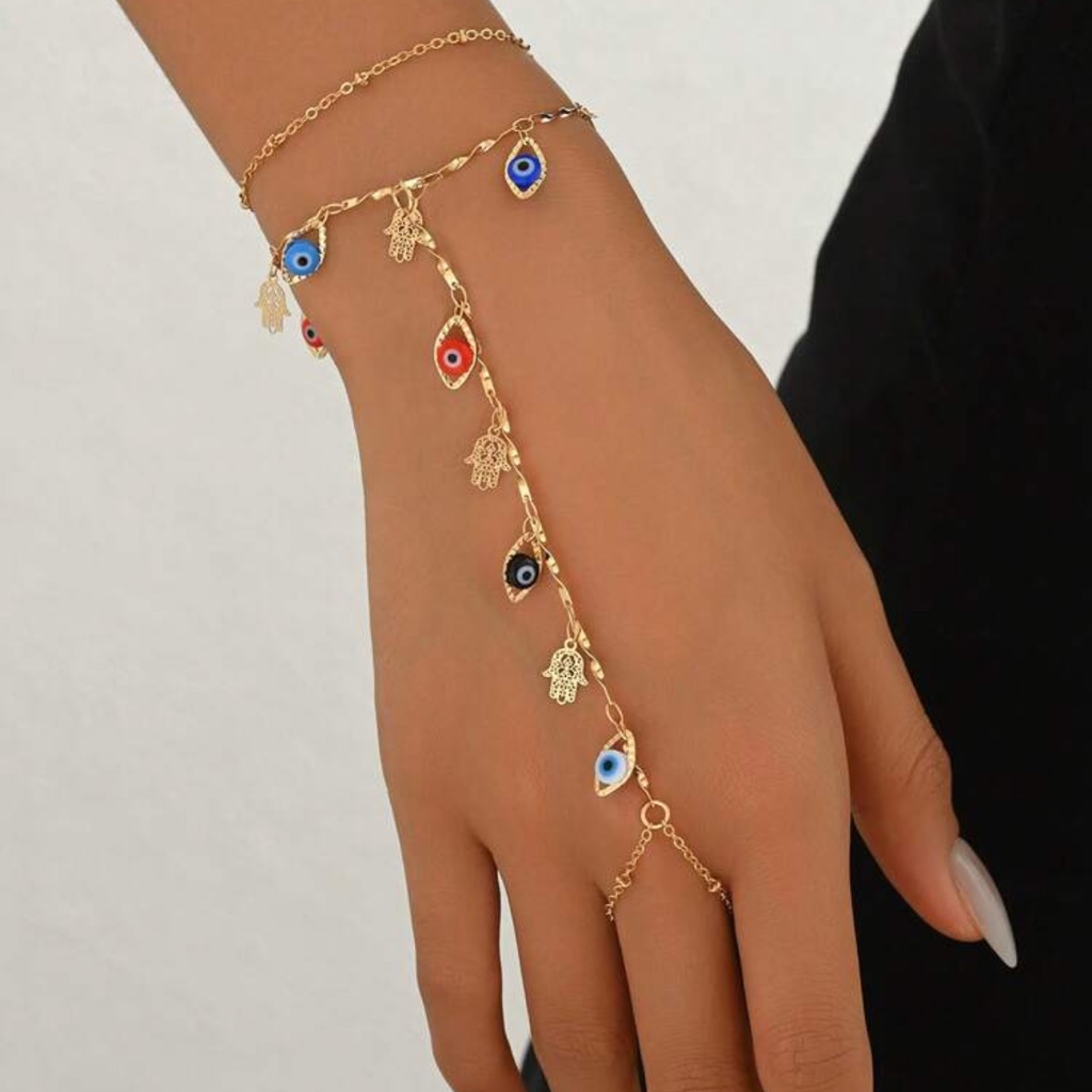 1pc Punk Style Hollow Metal Bracelet Chain Connected Hollow Flower Ring 28$